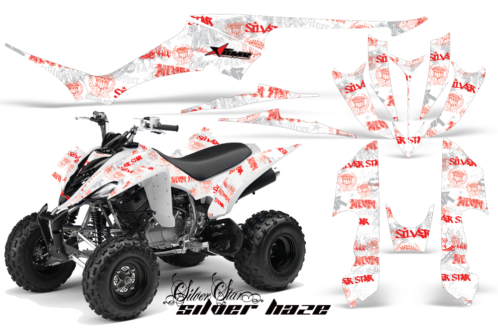 Yamaha Raptor 350 Graphics SilverHaze Red WhiteBG